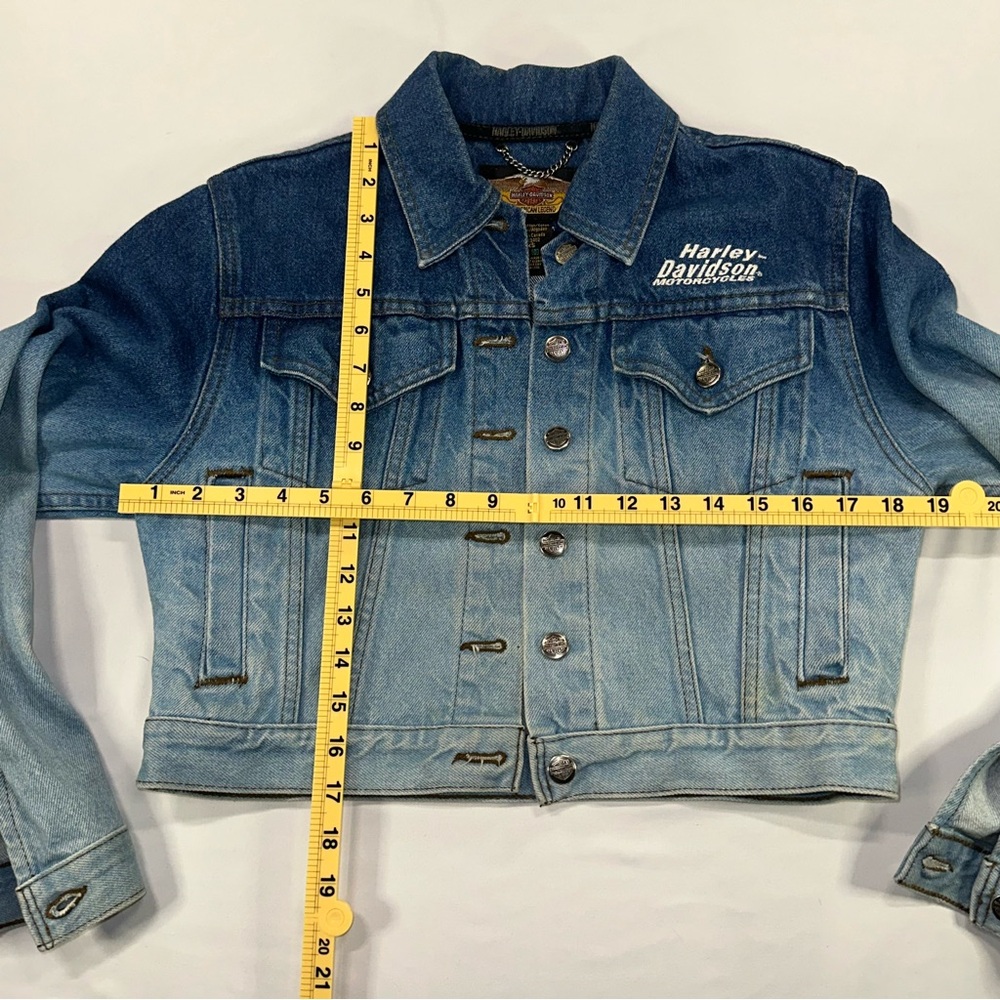 Harley Davidson Denim Cropped Ombré Jean Jacket XS Vintage Biker Motorcycle - Picture 9 of 14